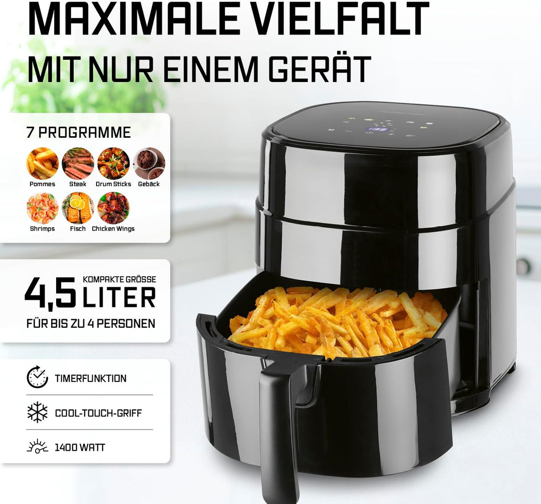 GOURMETmaxx Heissluftfritteuse 4,5L – Airfryer 1400W mit digitalem Farbdisplay, Timer, automatischer