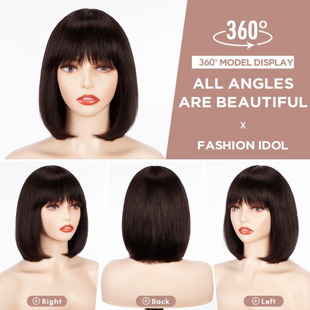 YEESHEDO Damen Dunkelbraun Kurze Bob Gerade Haar Perücken mit Pony Hitzebeständige Synthetische Bunt