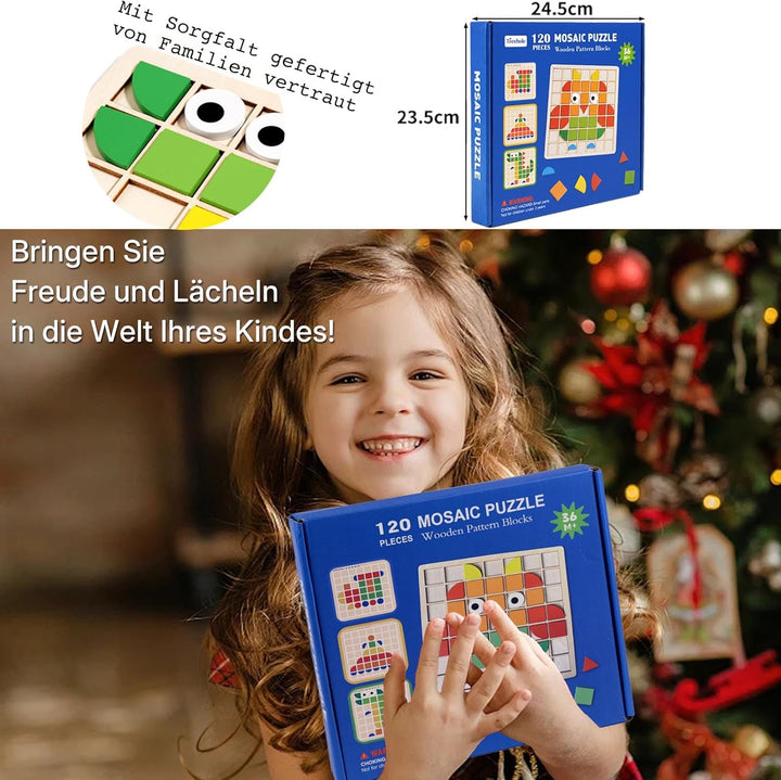 Montessori Spielzeug ab 3 4 5 6 Jahre, Mosaik Puzzle, Kinderspielzeug ab 3 Jahre, Spiele ab 3 Jahren
