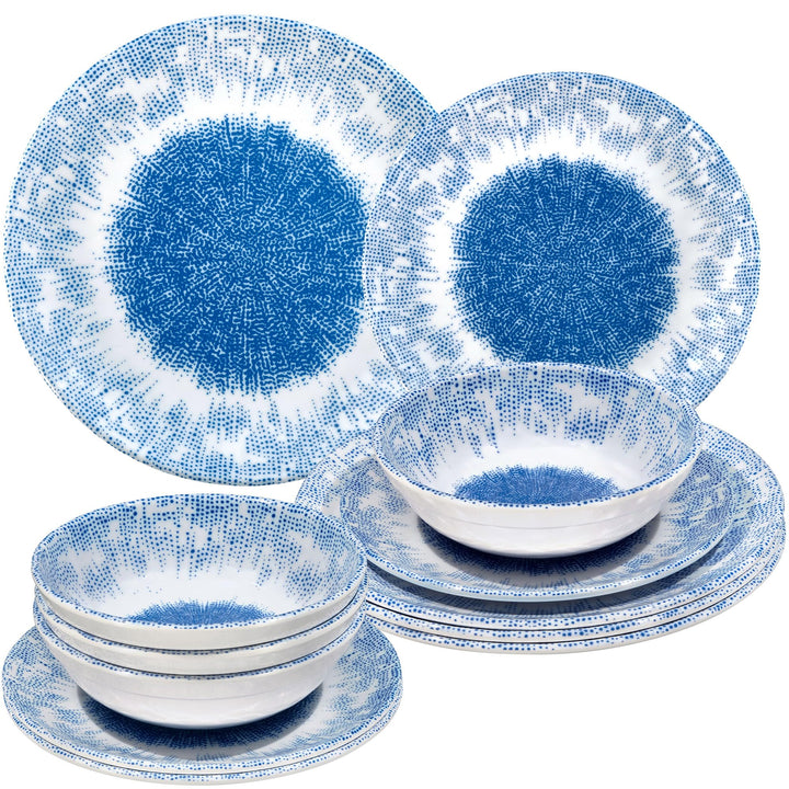 Melamin Geschirr Set Wish Flower Blau für 4 Personen - Pusteblume Steingutoptik Spülmaschinengeeigne