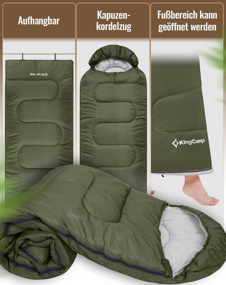 KingCamp Schlafsack für Erwachsene, kaltes Wetter & warm, XL, grosse und hohe Flanell-Schlafsäcke mi