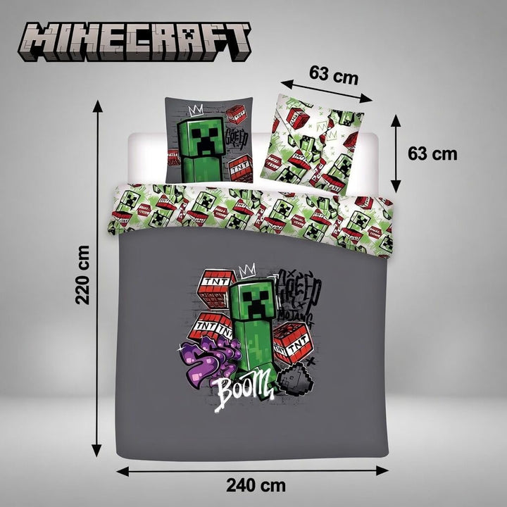Parure de lit double réversible Minecraft - 220 cm x 240 cm