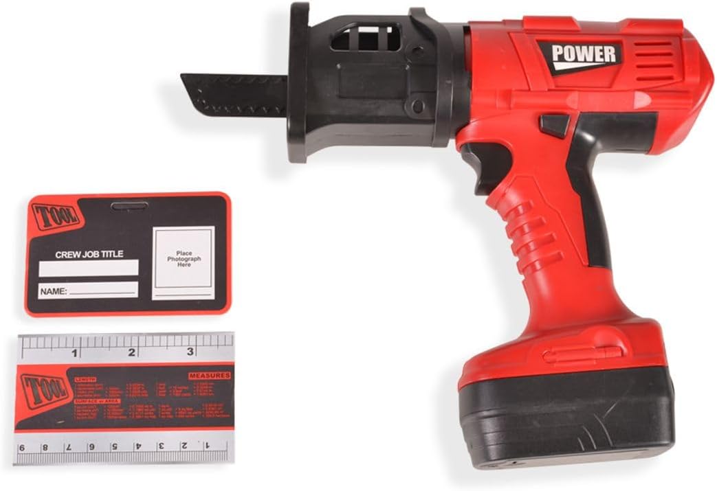 Moni Kinderwerkzeug-Set Säbelsäge T1402 elektrisch, Lineal, Mitarbeiterausweis rot, Rot