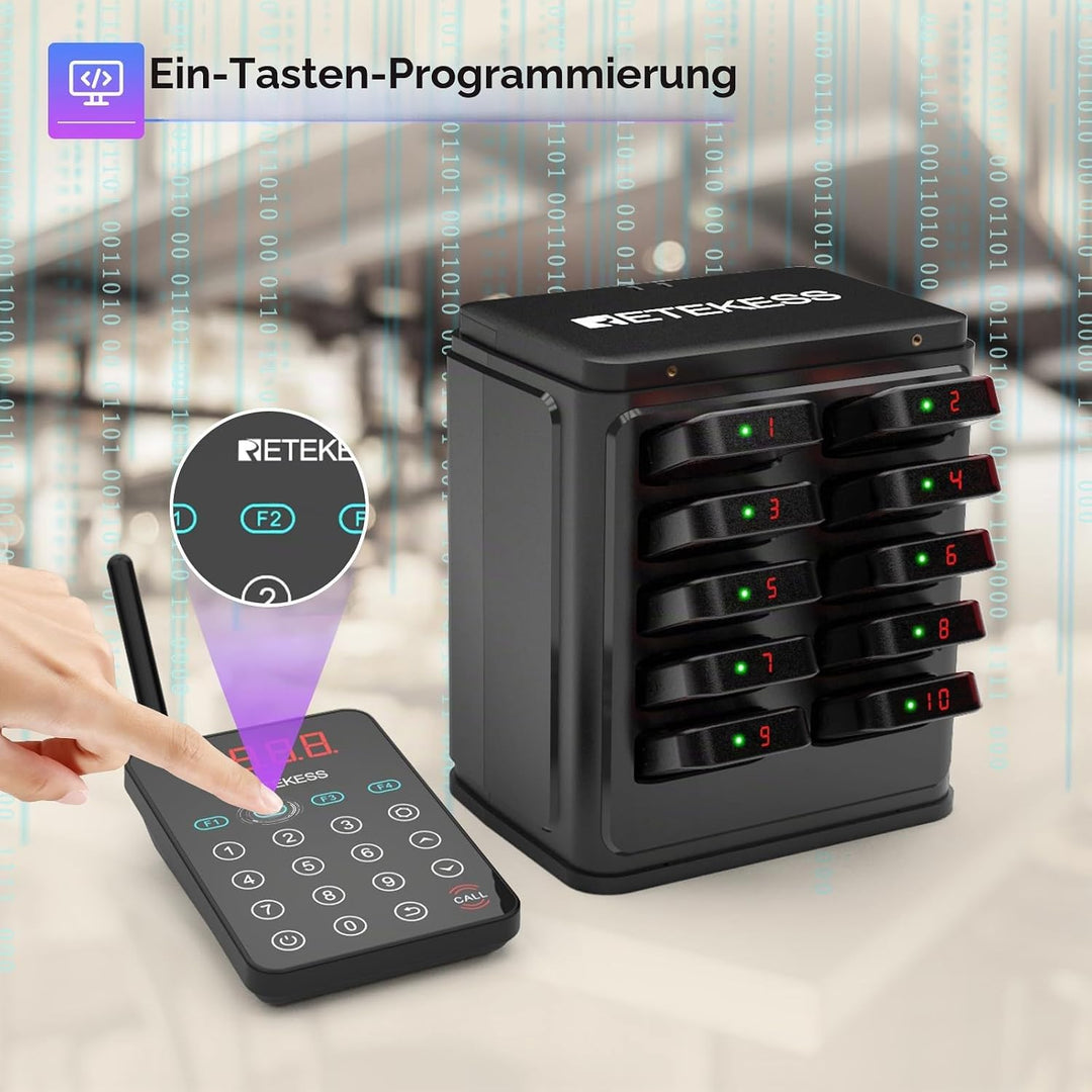 Retekess TD177 Pager Rufsystem, 500M Pager Gastronomie, Kopplung mit Einem Tastendruck, IP67 Wasserd