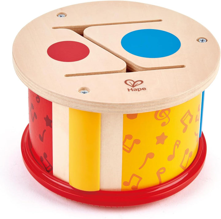 Hape Doppelseitige Holztrommel - Musikspielzeug für Kleinkinder, beidseitige Trommelflächen und stab