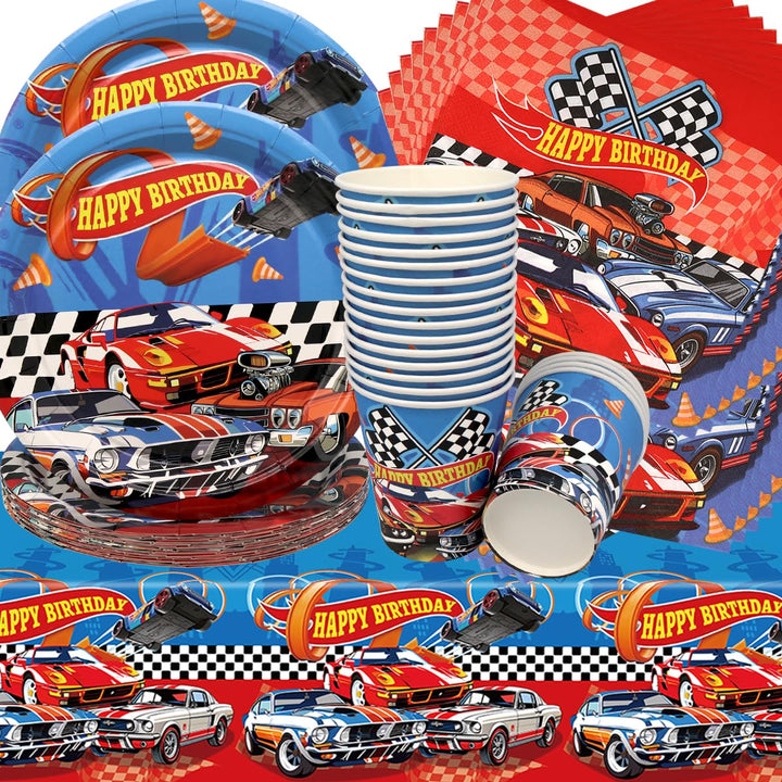 Rennwagen Geburtstag Deko,Doyomtoy 61 Stück Partygeschirr Rennauto Geburtstag Party Set Geburtstagst