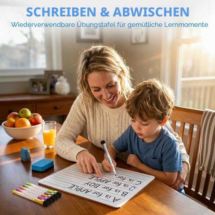 Nicpro 2 Stück Whiteboard Klein A4, Doppelseitiges Desktop Schreibtafel Liniert mit 8 Bunte Stifte,