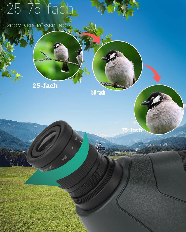 25-75x70 HD Spektiv Sportschützen mit Stativ- und Smartphone-Adapter, Zoom Bak4 Prism FMC Lens 45-Gr