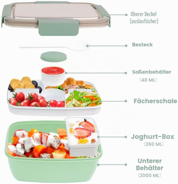 Bugucat Lunchbox Erwachsene 2000ML 2 Set,Auslaufsichere Brotdose Bento Box mit Fächern für Kinder,Sa