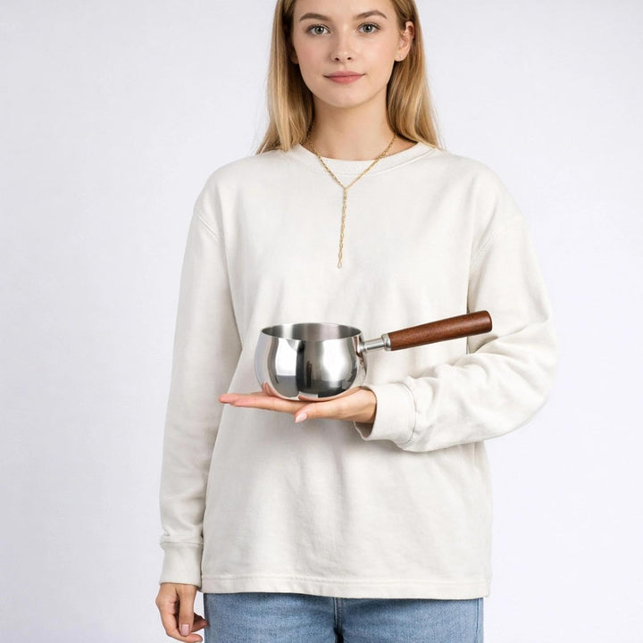 IMEEA Edelstahl Milchkochtopf 800ml mit Holzgriff kleiner Stielkasserolle Induktion geeignet Milch S
