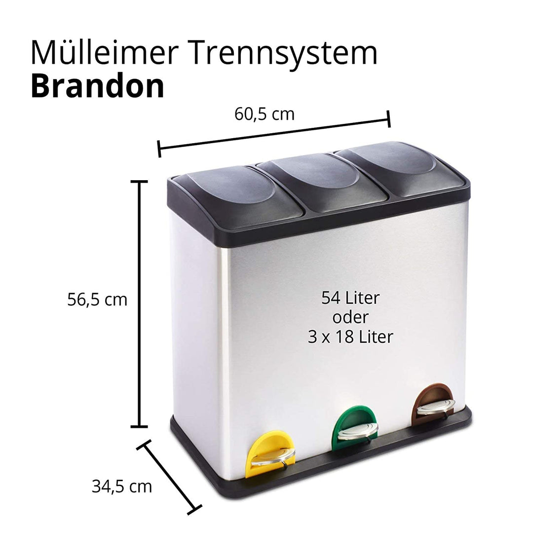 Floordirekt Mülleimer 2 oder 3 Fächer 24 L aus Edelstahl für Haushalt inkl. 15 Müllbeutel | Abfallei