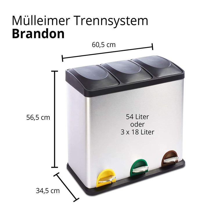 Floordirekt Mülleimer 2 oder 3 Fächer 24 L aus Edelstahl für Haushalt inkl. 15 Müllbeutel | Abfallei