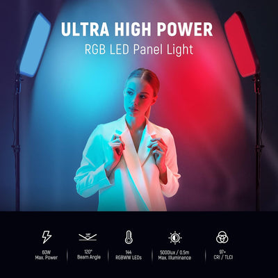 NEEWER RGB168 18,3" 60W RGB LED Videoleuchte Panel mit APP Steuerung 360 ° Vollfarbe Dimmbar 2500K~8