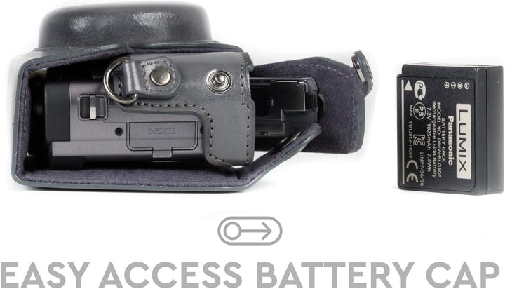 MegaGear MG1261 Panasonic Lumix DC-TZ95, DC-TZ90 Ever Ready Leder Kamera-Case mit Trageriemen - Grau