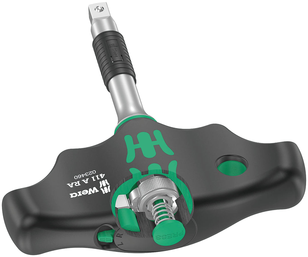 Wera 05023460001 411 A RA Quergriff-Adapterschraubendreher mit Ratschenfunktion, 1/4", 45 mm, Schwar