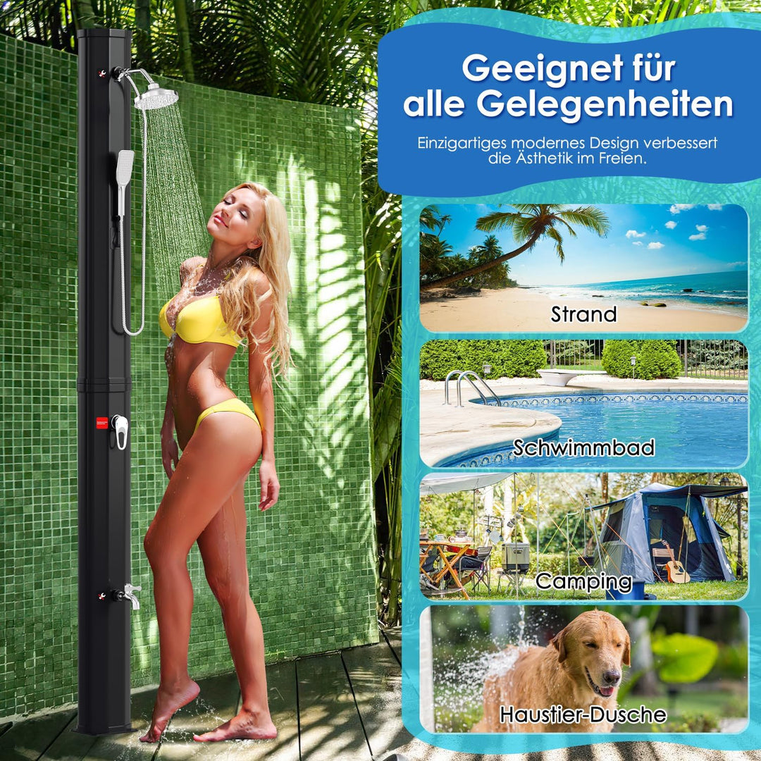 Solardusche 40L Solar Gartendusche mit 360°Regenduschkopf, Wasserhahn und handbrause, Warmes Wasser