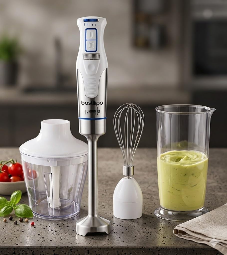 Bastilipo - TURBOMIX-1200ACC Stabmixer, 1200 W, 4 Edelstahl-Backbleche, Stabzerkleinerer und Zerklei