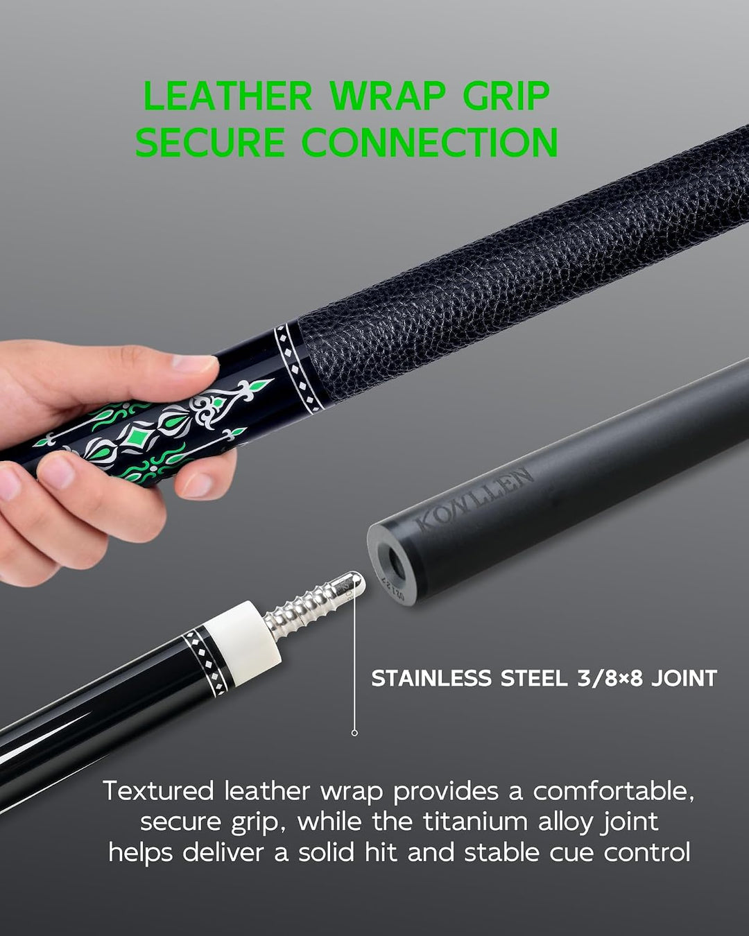 KONLLEN Karbonfaser-Pool-Queue, 147,3 cm, professionelle Poolsticks für Erwachsene, Vollcarbon-Techn
