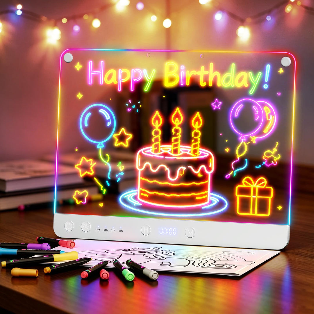 LED-Zeichenbrett Wiederaufladbares 41 cm, 9 Lichtmodi mit Timer, Neon-Trockenlöschtafel mit Ständer,
