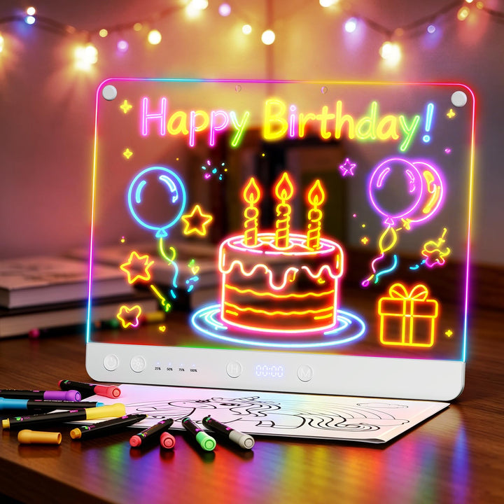 LED-Zeichenbrett Wiederaufladbares 41 cm, 9 Lichtmodi mit Timer, Neon-Trockenlöschtafel mit Ständer,