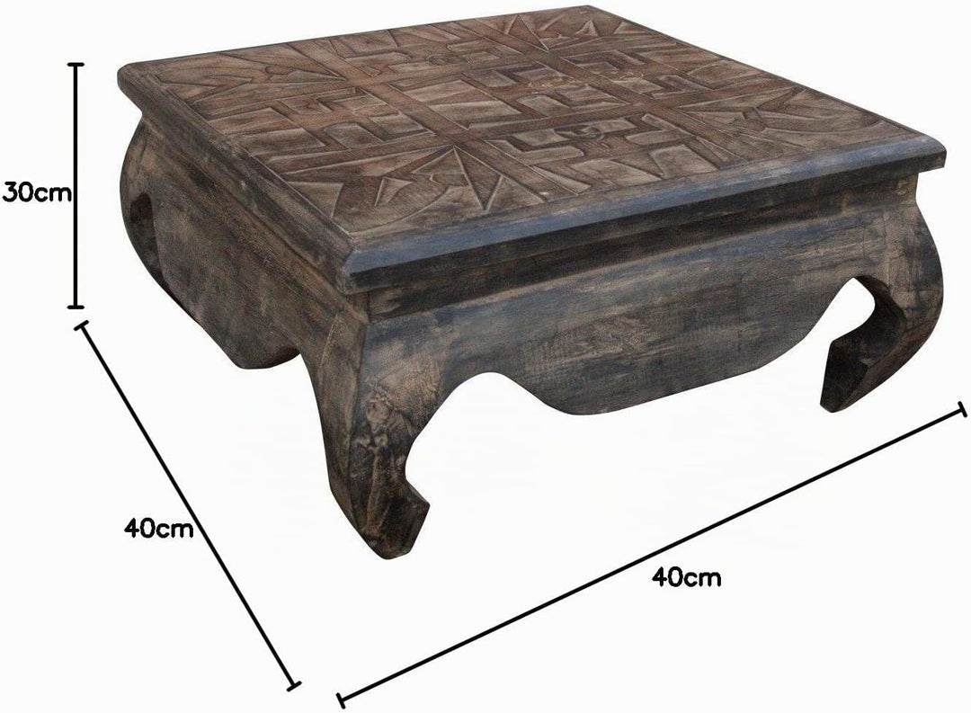 GURU SHOP Opiumtisch, Kaffeetisch, Beistelltisch, Couchtisch, Beschnitzt, Braun, Size:40x40 cm 40*40