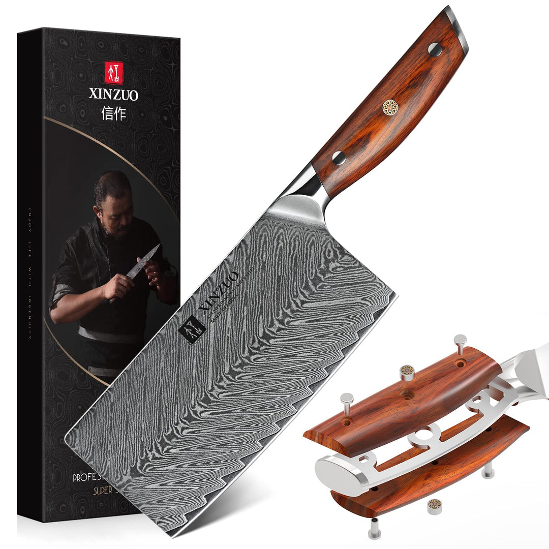 XINZUO Damaststahl 18cm Hackmesser, Profi Hackbeil Scharfe Klinge Chinesisches Kochmesser, Edelstahl