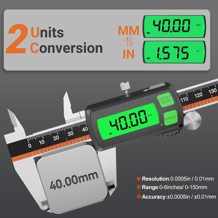Preciva Digitaler Messschieber 150 mm, wiederaufladbar | Hintergrundbeleuchtet | Touchscreen-Digital