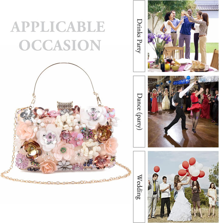 LHHMZ Damen Eleganz Blumen Abend Clutch Taschen Blumen Korn Hochzeits Einkaufstaschen Braut Schulter