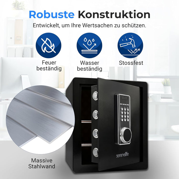 SereneLife 39L Tresor Für Zuhause, Safe- Feuerfest & Wasserdicht, Digitaler Wandtesor Möbeltresor mi