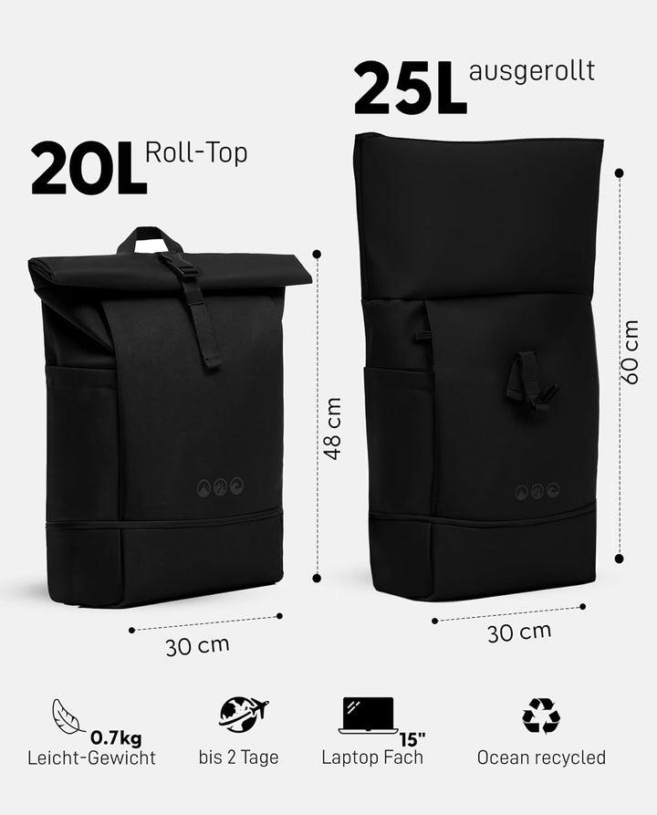SONS OF ALOHA Roll-Top Rucksack Damen & Herren - NALU gross - Rolltop mit Laptopfach 16" und Schuhfa