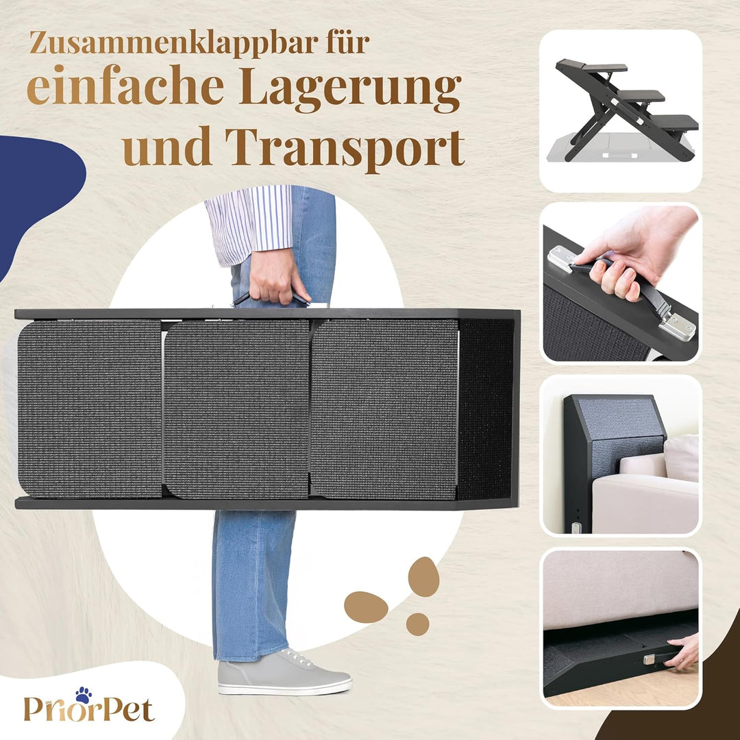Hundetreppe für Bett & Sofa 2-in-1 Rampe - höhenverstellbare Hunderampe für Couch 18-50 cm - leicht