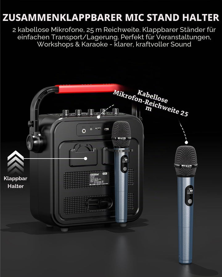 Karaoke Maschine,Karaoke anlage Box mit 2 mikrofonen,Bluetooth Lautsprecher,PA System mit Karaoke-Mo