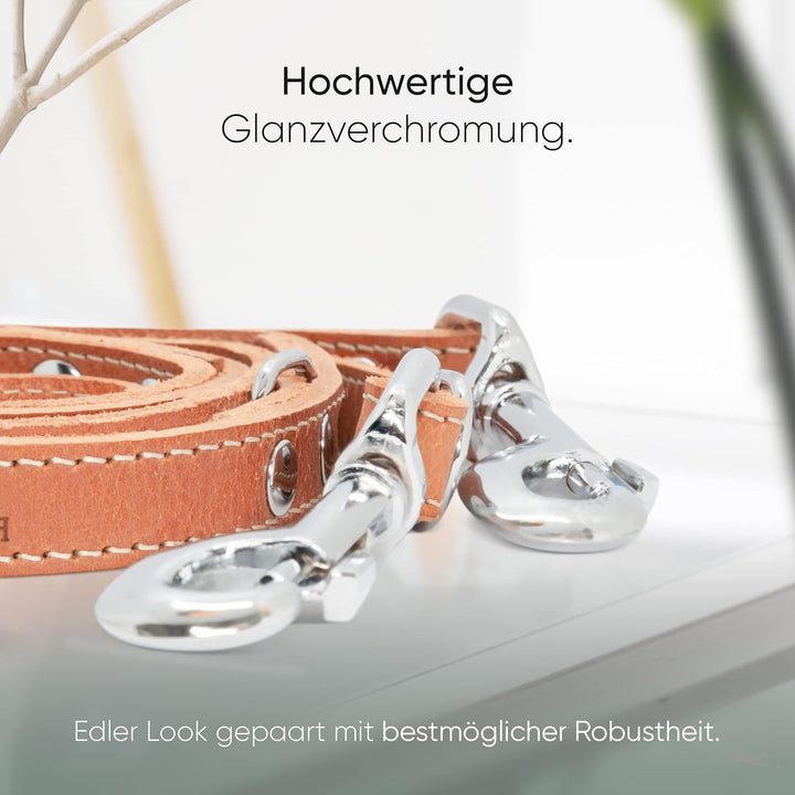 FREUDENTIER® Hundeleine aus zertifiziertem Leder 2m, 3-Fach verstellbare Führleine, liebevoll in Hol