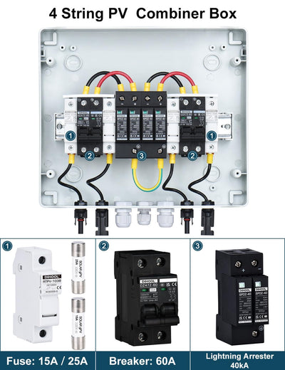Solar PV Überspannungsschutz Anschlusskasten DC1000V 2x 1 String Blitzschutz Für PV anlage Photovolt