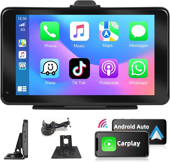 Podofo Wireless Apple Carplay & Android Auto Tragbares Autoradio, 7 Zoll Auto Radio Stereo mit Bluet