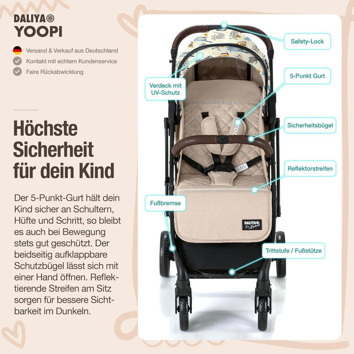 Daliya® YOOPI Reisebuggy, faltbar, mit Teleskopgriff, Flugzeug Buggy, Alluminiumrahmen, Stufenlose R