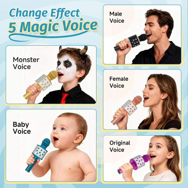 Fede Karaoke Mikrofon, Drahtloses Bluetooth Mikrofon für Kinder, Lustige Geschenke Spielzeug für Tee
