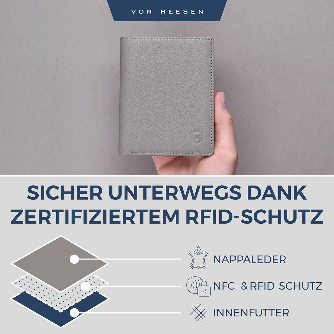 VON HEESEN® Leder Geldbörse Herren &amp; RFID Schutz I Echtleder Geldbeutel für Männer &amp; Damen I Portemo