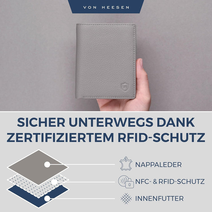VON HEESEN® Leder Geldbörse Herren &amp; RFID Schutz I Echtleder Geldbeutel für Männer &amp; Damen I Portemo