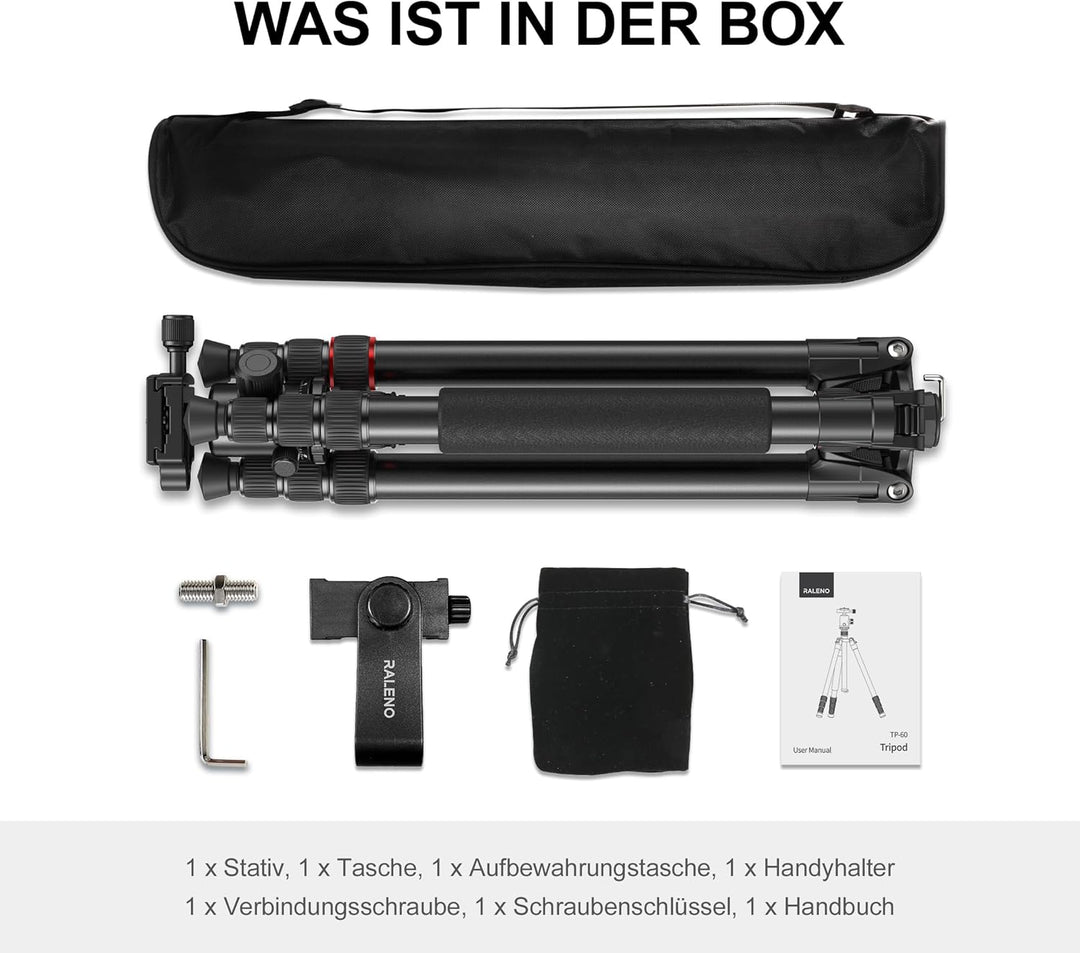 RALENO 1,98 m Kamerastativ, Stativ mit 360° Panorama Kugelkopf, Professionelles Camera Tripod mit 10