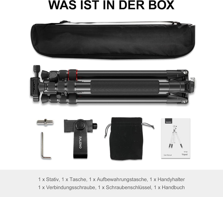 RALENO 1,98 m Kamerastativ, Stativ mit 360° Panorama Kugelkopf, Professionelles Camera Tripod mit 10