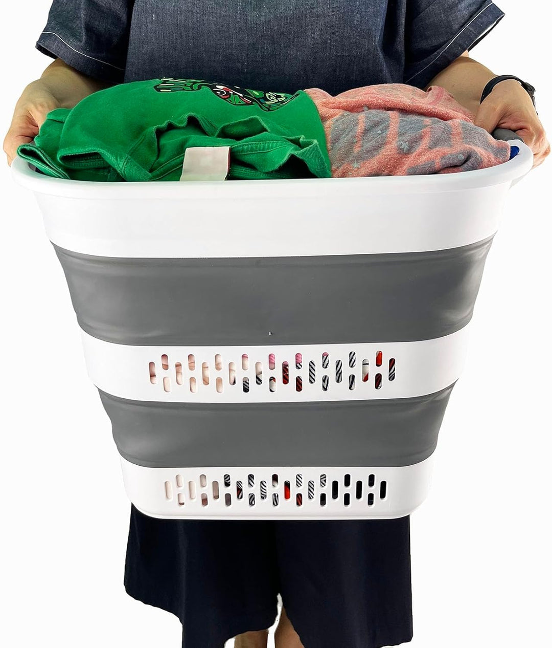 SAMMART Zusammenklappbarer Wäschekorb aus Kunststoff, 40 l, faltbarer Pop-Up-Aufbewahrungsbehälter/O
