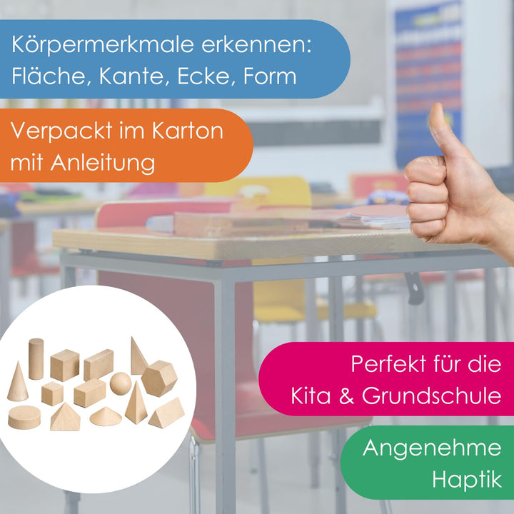 14 geometrische Figuren -- Geometrische Körper Set -- 1.-4. Klasse -- aus stabilem zertifiziertem RE