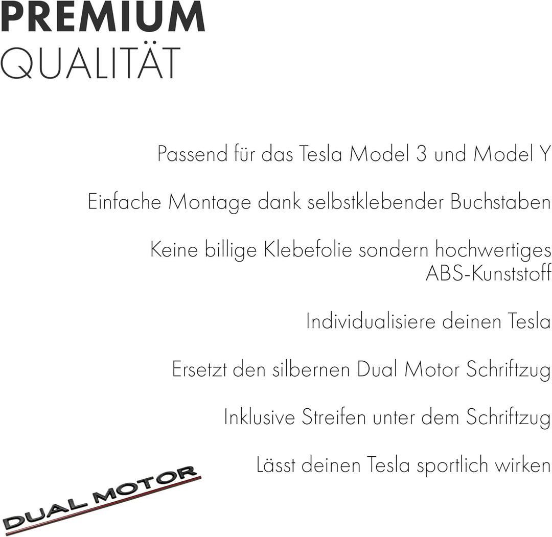 Shop4EV Dual Motor Logo-Emblem - Mattschwarz mit rotem Unterstrich, für Tesla Model Y/3, Langlebiges