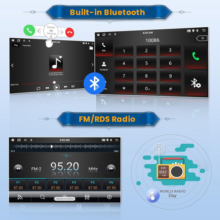 Android 15 Autoradio 1 Din CarPlay mit Bildschirm (2 + 64G) 10,4 Zoll drehbarer Touchscreen Stereo A