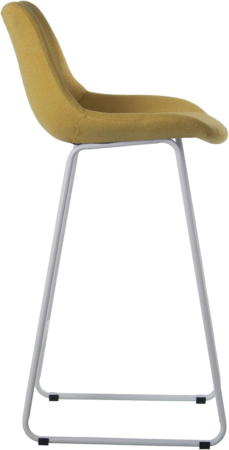 DRW Set mit 2 Hockern aus Holz, Stoff und Metallbeinen in Senf und Weiss, 45 x 51 x 103 cm, Höhe Sit