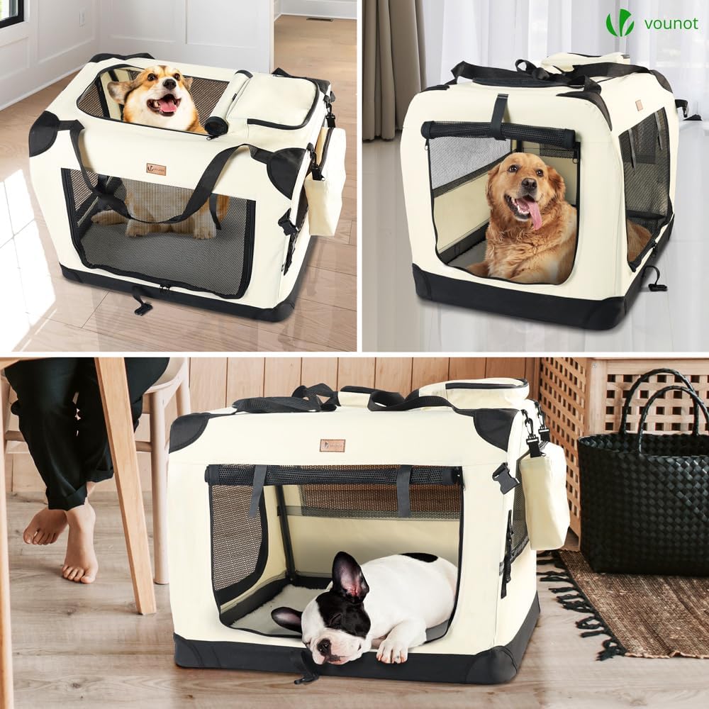 VOUNOT Hundebox faltbar, Transportbox Katze Hunde, Hundetasche, Oxford-Gewebe, Netzstoff, Atmungsakt