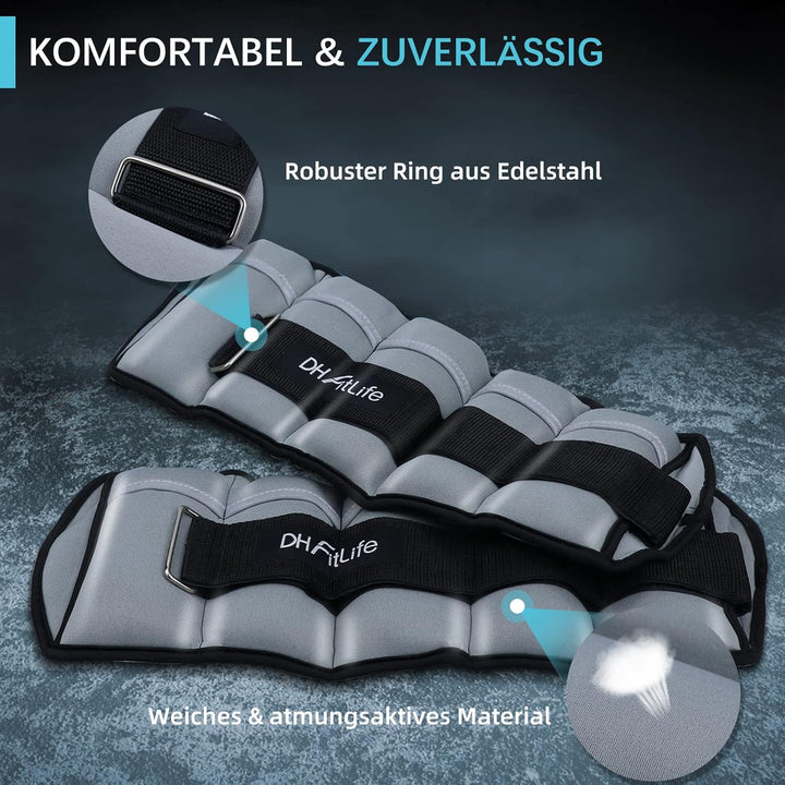 DH FitLife 2er-Set Fussgelenk Gewichtsmanschetten mit verstellbaren Gewichten für Beine | 2 Variatio