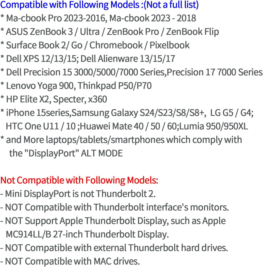 YMY USB Type-C auf Mini Displayport Kabel, 1,8m 4K@60hz USB C zu Mini DP Video Konverter Kabel Unter