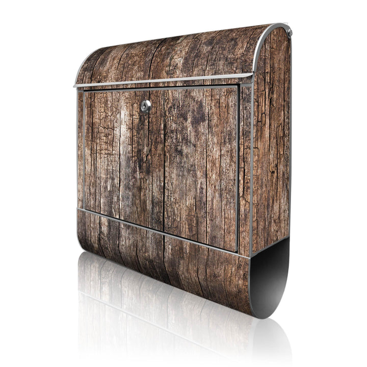 banjado® Design Briefkasten mit Motiv Altes Holz 39x47x14cm &amp; 2 Schlüssel - Briefkasten Stahl Silber